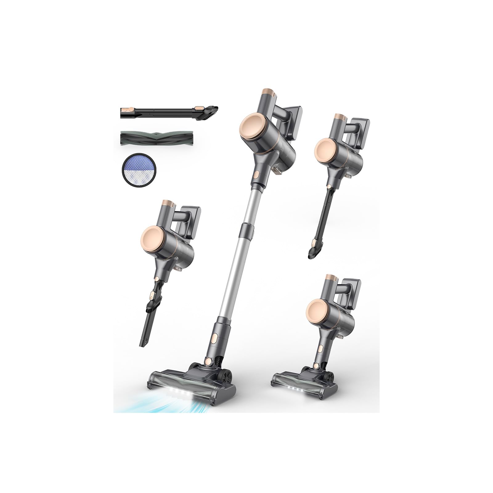 Photo 1 of N8 Cordless Vacuum Cleaner,Lightweight Stick Vacuum with Powerful Suction,2200mAh Battery,40 Mins Runtime,Self-Standing,Rechargeable Vacuum Cleaners for Home Hardwood Floor Carpet Pet Hair (Gold)