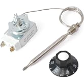 VAINELY 60125401 Deep Fryer Thermostat with Knob Switch Compatible with Pitco 2-SG14C-S/FD Fryer, 1/4" Male Pipe Thread Stuff Box, Replacement for Imperial 1175 for American Range 11113, 200-400F