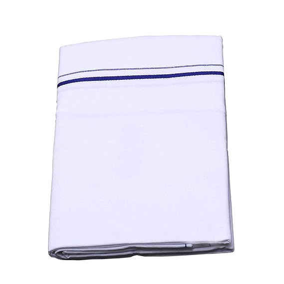 Men's Cotton White Single Dhoti with Blue Border (200 x 127 cm)
