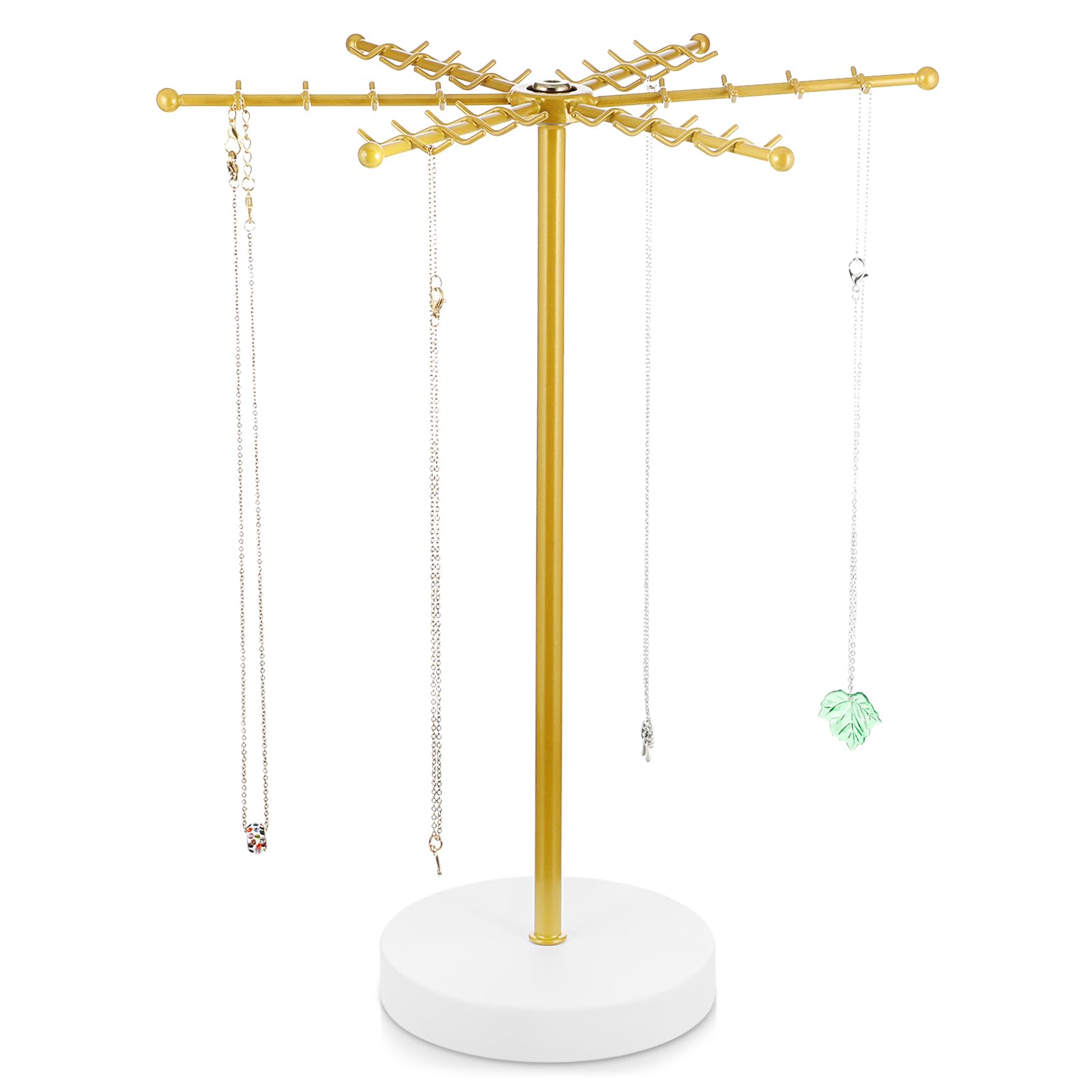 Photo 1 of Aphumedc Rotating Necklace Holder, 12.6 inch Metal Jewelry Display Stand with 48 W-shaped Hooks, Gold Necklace Bracelet Organizer Display, Jewelry Organizer for Necklaces Earrings Rings Storage Tree