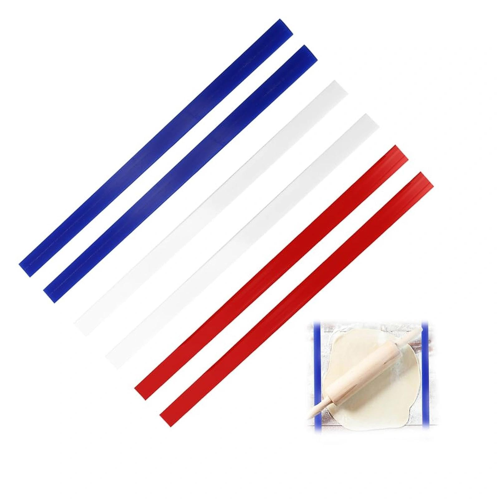 CYUaoao 6Pcs Silicone Dough Sticks 40cm Measuring Dough Thickness Strips 2mm/4mm/6mm Dough Rolling Strips for Baking DIY Pizza Biscuit Pastry (White Blue Red)