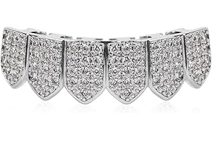 TSANLY Gold Grillz Teeth Set CZ Diamonds Grillz 24k Plated Gold Top & Bottom Grill Hip Hop Bling Iced Out Grillz For Son + Extra Molding Bars + Microfiber Cloth