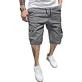JMIERR Mens Casual Cotton Twill Cargo Shorts Drawstring Classic Chino Stretch Short with 6 Pockets