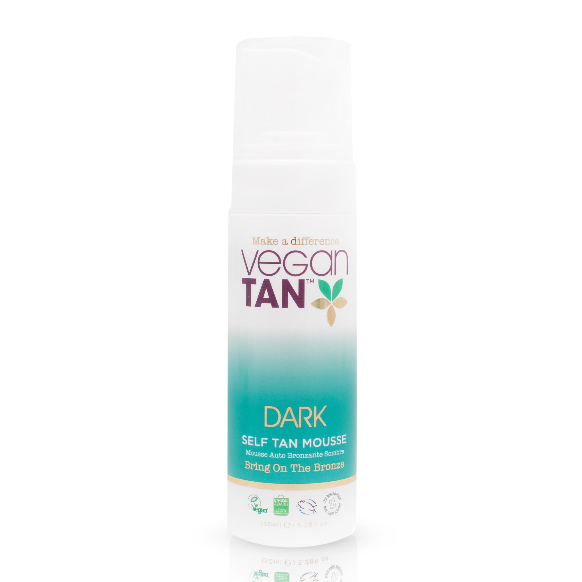 VeganTan Self Tan Mousse for Long-Lasting, Natural and Glowy Tan, Hydrates and Boosts Skin's Radiance, Streak-Free Application, Enriched with Aloe Vera 150ml (Dark)