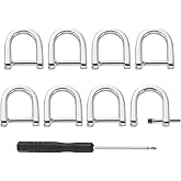 uxcell D-Rings Screw in Shackle, 8Pcs 0.35 Inch Zinc Alloy Horseshoe U Shape D Ring Buckles for Purse DIY Leather Craft Keychain, Silver