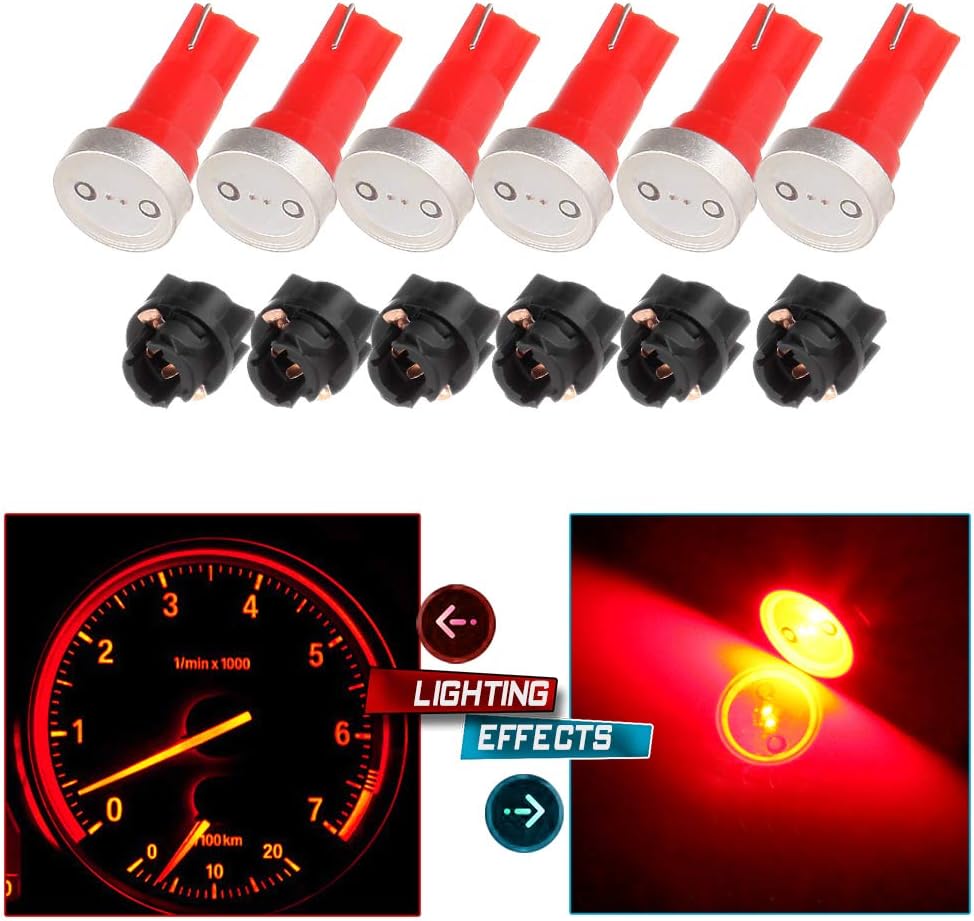 cciyu 6x High Power T5 73 74 Wedge Instrument Cluster Speedometer LED Light Bulbs Red + 6x Twist Sockets 17 37 70 Instrument Panel Cluster Plug Lamp Dash Light Bulb T5