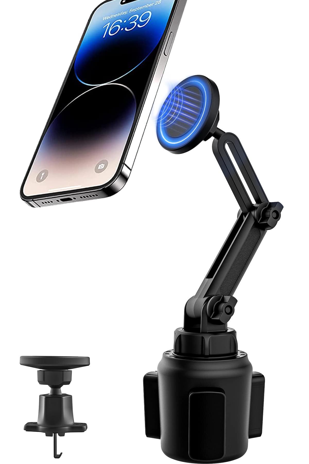 woleyi Magnetic Phone Car Mount 2-Pack, Mag-Safe Car Windshield Dashboard iPhone Holder Suction [Adjustable Telescopic Arm] and Metal Hook Air Vent Mount for iPhone & Mag-Safe Case & All Phone