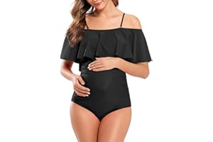 SHEKINI Women's Off-Shoulder Maternity Swimsuits Ruffle Pregnancy One Piece Bathing Suit