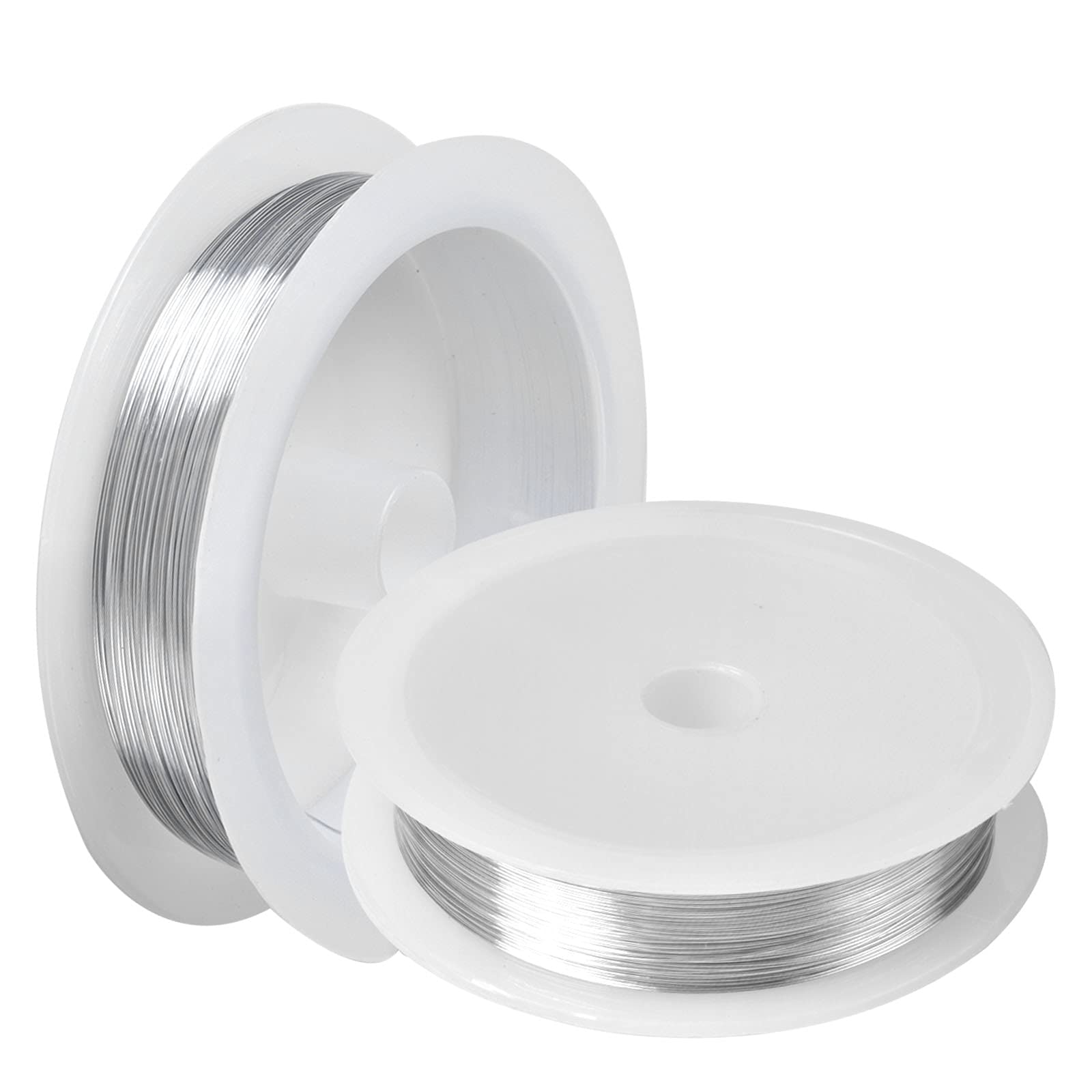 2 Rolls Jewelry Beading Wire, 0.3 mm Soft Craft Copper Wire Tarnish Resistant, Perfect for Jewelry Making & Crafting, Cable Length 50 m (Silver)