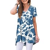 POPYOUNG Women's Long Tunic Tops to Wear with Leggings Summer Short Sleeve Loose Fit Dressy Shirts M-5XL