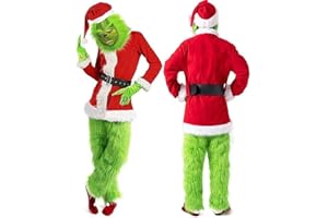 7Pcs Christmas Adult Deluxe Santa Costume With Mask Christmas Party Cosplay Costume (Color : A, Size : 3X-Large)