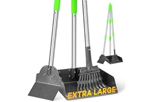 TOOGE Larger Pooper Scooper, Dog Pooper Scooper for Large Medium Small Dogs Heavy Duty Long Handle Metal Tray Rake Shovel Set for Yard Grass