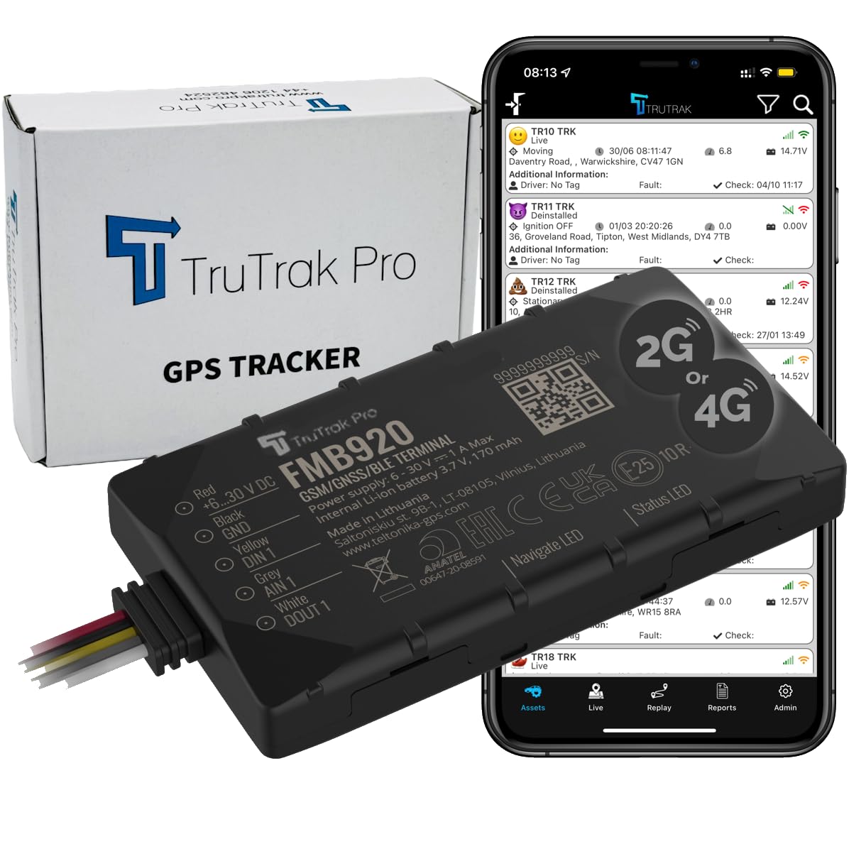 TruTrak Pro - FMB920 GPS Vehicle Tracking Device With 4G FMC920 Option - Van Motorbike Coach Car Tracker - Pay as You Go - Self-Install
