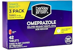 berkley jensen Omeprazole 20 mg Delayed Release Tablets - Heartburn Medicine- Acid Reducer Pills - Treats Frequent Heartburn - 3 x 14-Day Courses, 42 Count Total (Pack of 1)