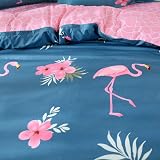 Loussiesd Flamingo Duvet Cover Set Blue Pink Floral King Super King view 4