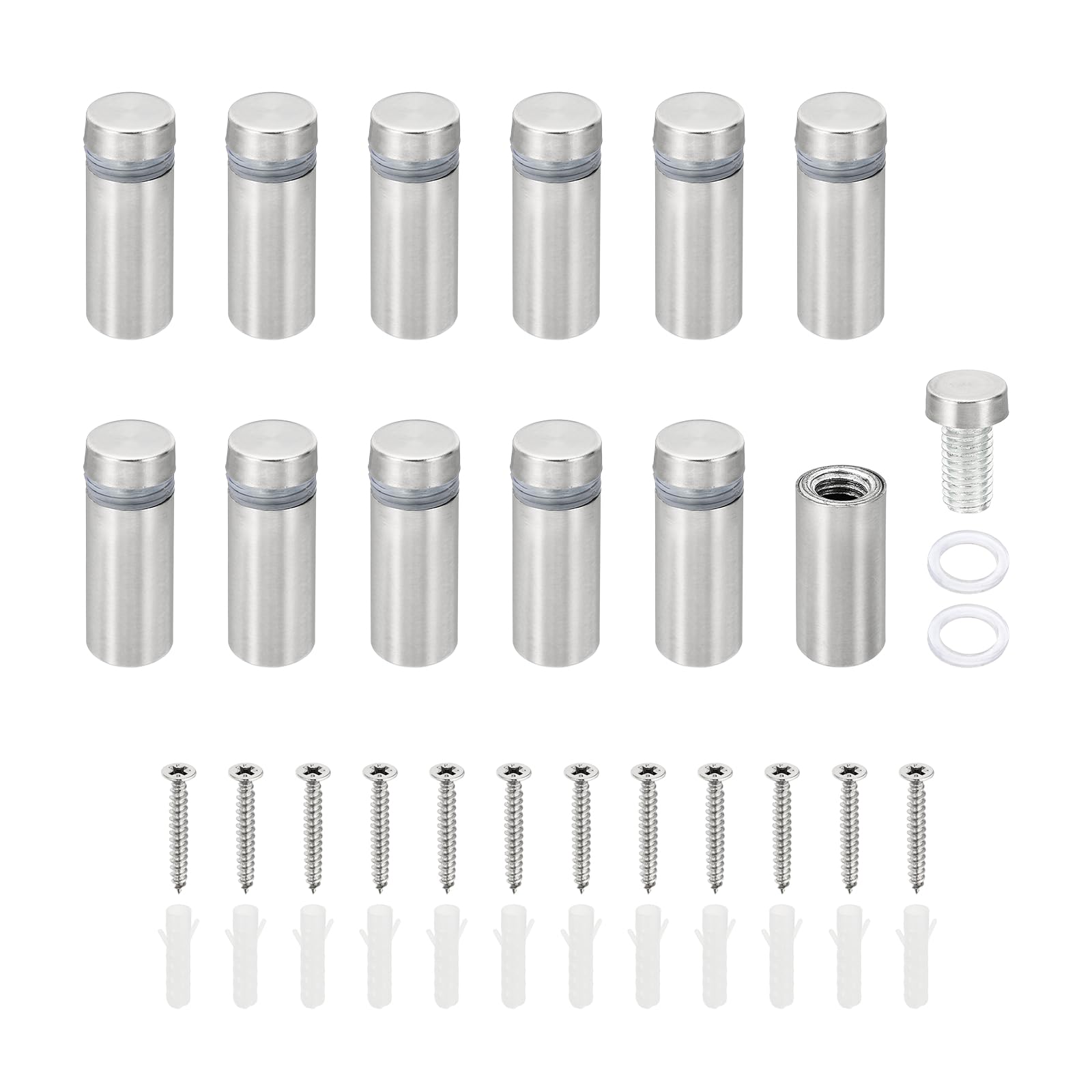 PATIKIL 1/2 x 1.2 inch Sign Standoff Screws, 12 Set Stainless Steel Wall Standoff Mounting Hardware Advertising Glass Nail for Hanging Acrylic Picture Frame Acrylic Panel, Silver