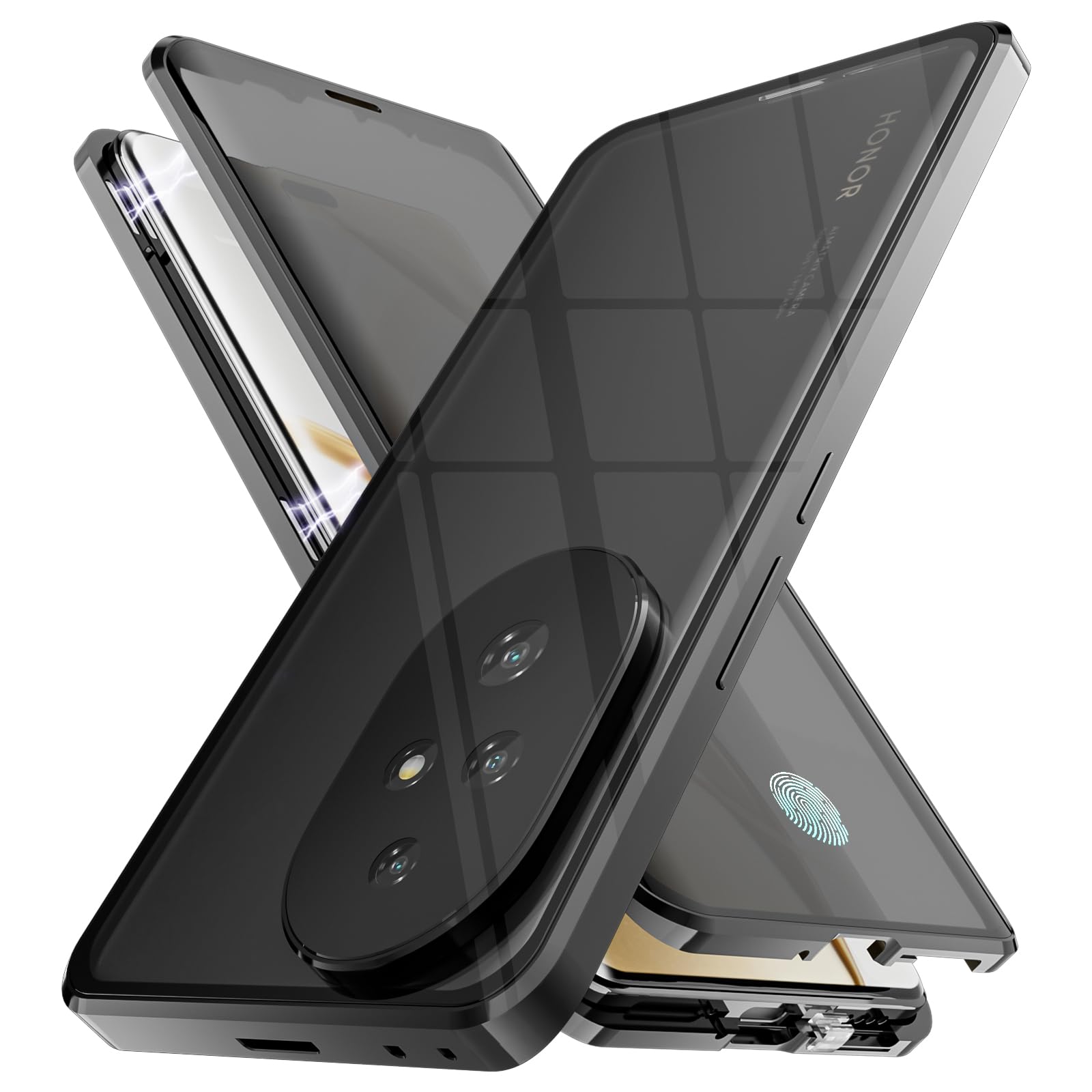 STARRYNOVA Privacy Case Compatible with Honor 200 Pro 5G, Front and Back Metal Magnetic Case, 360 Degree Protection with Anti-Peep Glass - Black