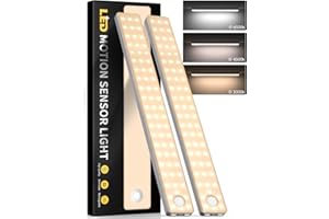 AUXODA Under Cabinet Lighting,3 Color Temperatures Motion Sensor Light Indoor 2 Pack, USB Rechargeable Battery Operated Closet Lights, Wireless Dimmable LED Cabinet Lights, Under Counter Light for Kitchen