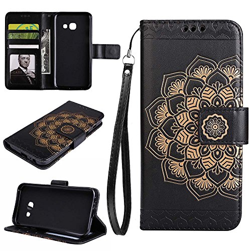 Galaxy J7 Prime Case, Galaxy On7 2016 Wallet Case, EST-EU Retro Mandala PU Leather Stand Function Protective Covers with Card Slot Holder Wallet Book Case for Galaxy J7 Prime / On7 2016, Black