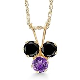 Gem Stone King 14K Yellow Gold Black Diamond and Purple Amethyst 3-Stone Pendant Necklace For Women (0.30 Cttw, Gemstone April Birthstone, Round 3MM, 18 Inch Chain)