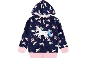 POPSHION Baby Girl Zip-up Jacket Rainbow Unicorn Cotton Hoodie Sweatshirt Toddler Fall Coat Kids Winter Outfits Outerwear 2t-7t