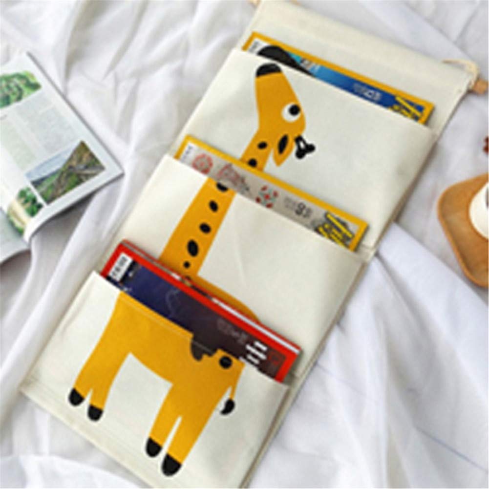 VIONNPPT Cotton Linen Children's Room Decorative Wall Hanging Storage Bag Cute Cartoon Animal Hanging Bag Cupboard Toy Organiser Pouch (Giraffe)