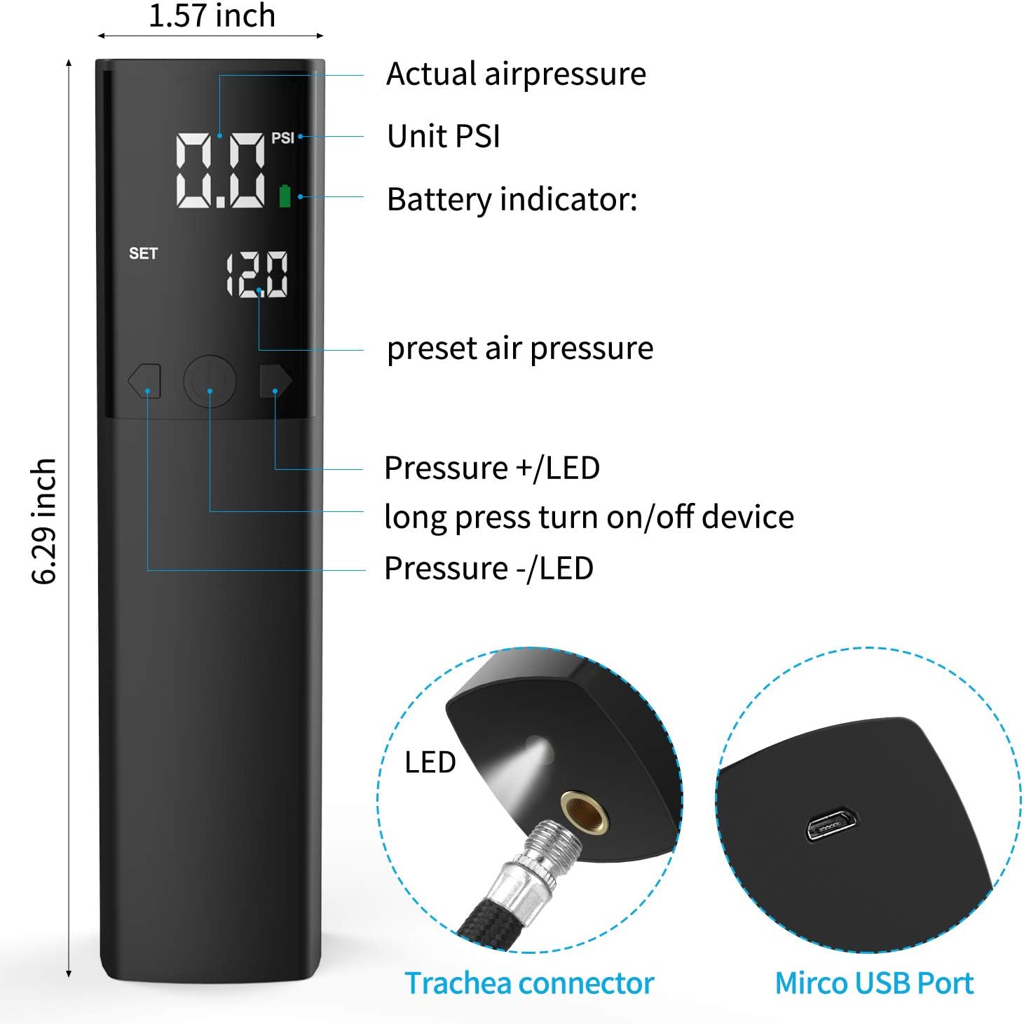 Pumteck Electric Ball Pump, Smart Air Pump Portable Fast Ball Inflation with Accurate Pressure Gauge and Digital LCD Display for Football Basketball Volleyball Rugby (2 Needle and 1 Nozzle) : Sports & Outdoors