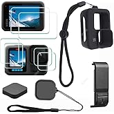 Accessory for GoPro Hero 13 Hero13 Black,ULBTER Lens Screen Protector +Battery Door Dustproof +Rubber Case Sleeve+Lanyard + L