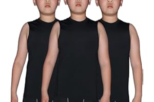 LANBAOSI Boy's 3 Pack Compression Sleeveless Shirt Soccer Training Kids Tank Top Undershirts