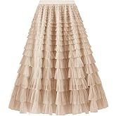 Women's Layered Tulle Skirts A Line Ruffle High Waisted Mesh Long Maxi Skirt