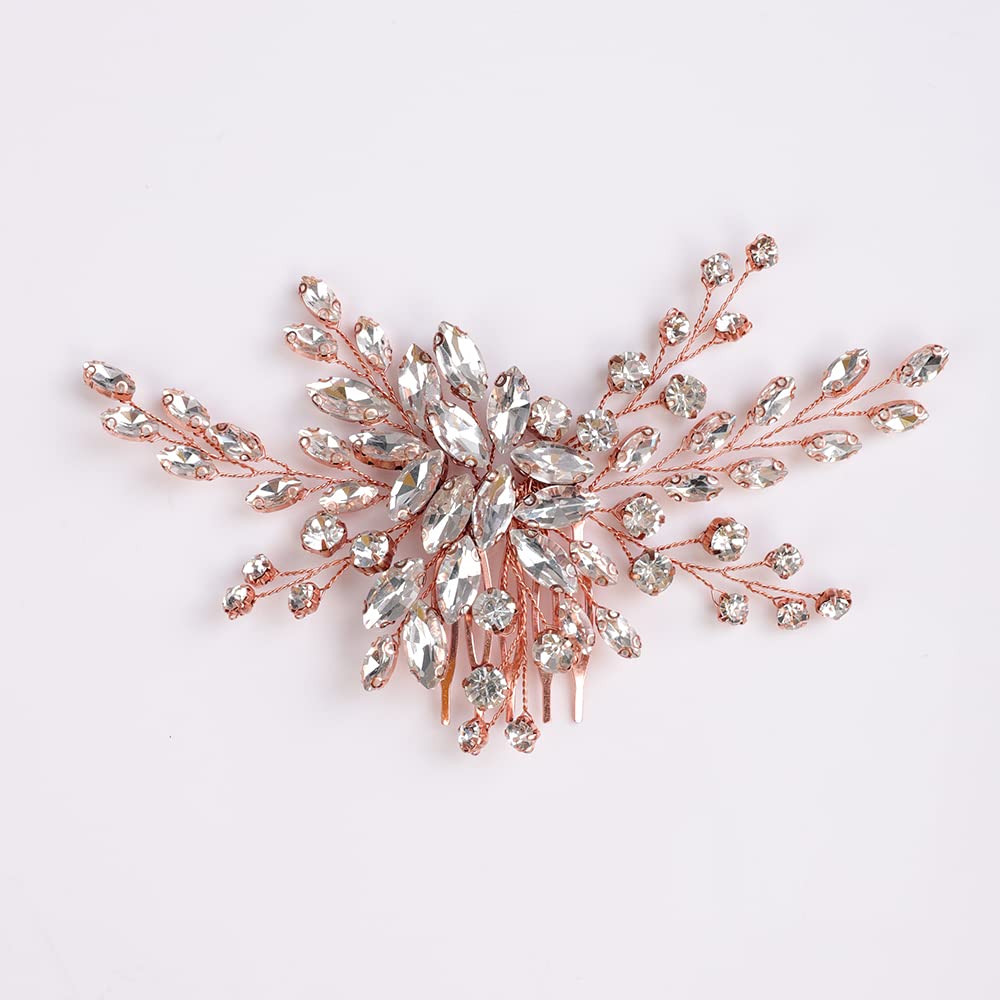 BERYUAN Bridal Wedding Crystal Rhinestone Hair Comb Teardrop Rhinestone Bridal Headpiece Women Girls Wedding Hair Accessories Rose Gold Wedding Headband for Women Girls (ROSE GOLD)