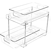 COKIHOM 1 Pack 2-Tier Bathroom Organizers and Storage, Clear Under Sink Organizer Vanity Countertop Storage Pantry Organizers, Pull-Out Cabinet Organizer With Track For Bathroom, Kitchen, Pantry