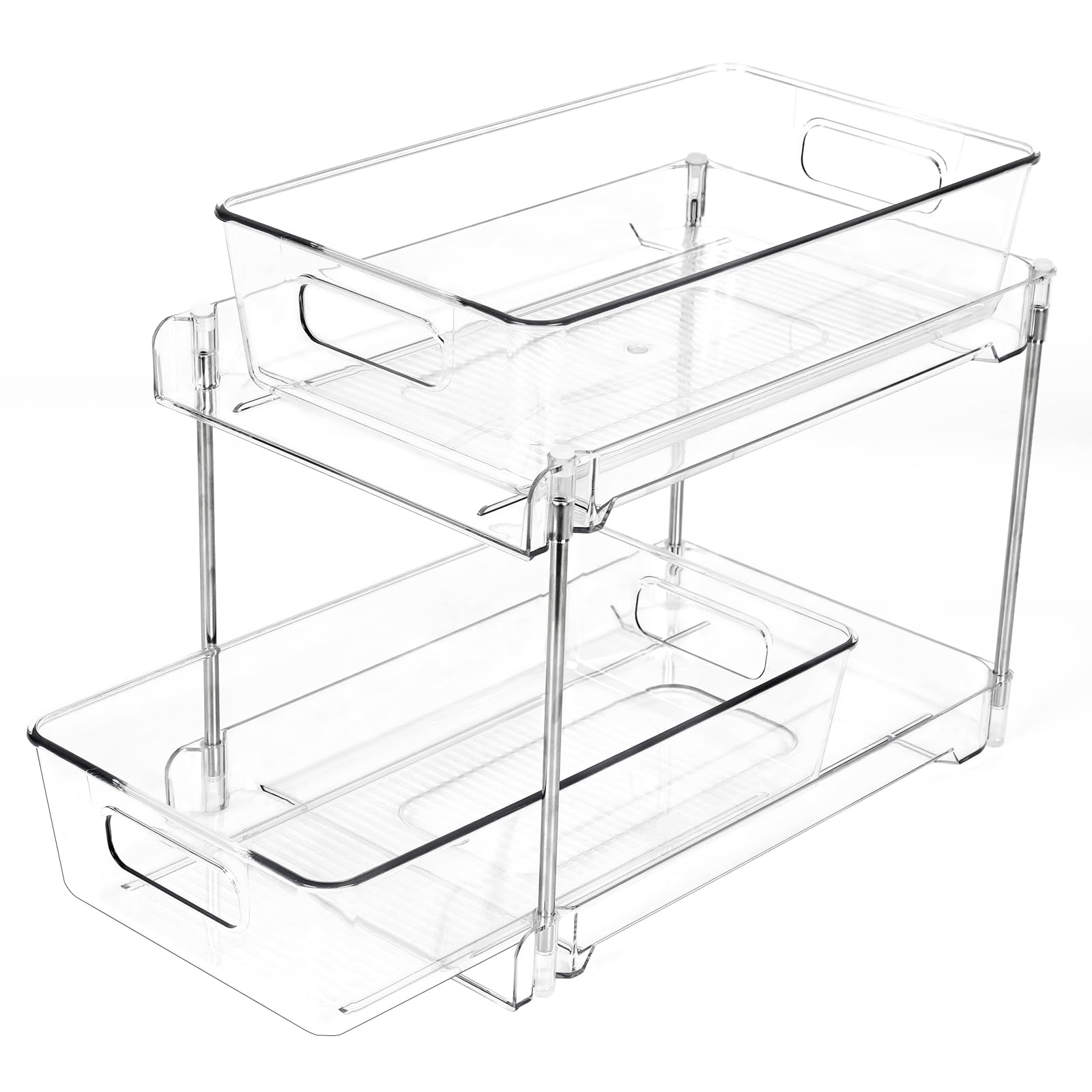Photo 1 of 1 Pack 2-Tier Bathroom Organizers and Storage, Clear Under Sink Organizer Vanity Countertop Storage Pantry Organizers, Pull-Out Cabinet Organizer With Track For Bathroom, Kitchen, Pantry