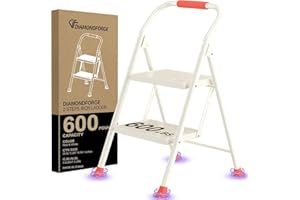 DIAMONDFORGE Foldable Folding Step Ladder Stool - 2 Stepping Tall Extension Heavy Duty with Handrails for Home Adults Kitchen - Extendable Stepladder Closet Stepstool Stair Ladders for Indoor House 600Lbs