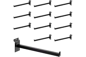 WETOECOTEC 12 Inch Square Tubing Slatwall Shelf Bracket , Heavy Duty Slat Wall Floating Shelf Bracket with Lip, Slatwall Accessories for Retail Display,Garage (12Pcs, Black)
