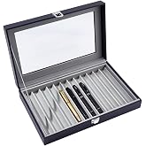 WADORN 12 Grids Fountain Pen Display Box Multi-Compartment Pens Storage Display Case with Clear Glass Window, Imitation Leather Fountain Pen Box Storage Organizer for Pens Trinket Collectors Gift