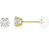 14K Gold Round Solitaire Cubic Zirconia CZ Stud Earrings in Yellow OR White 0.1-2.0 carat