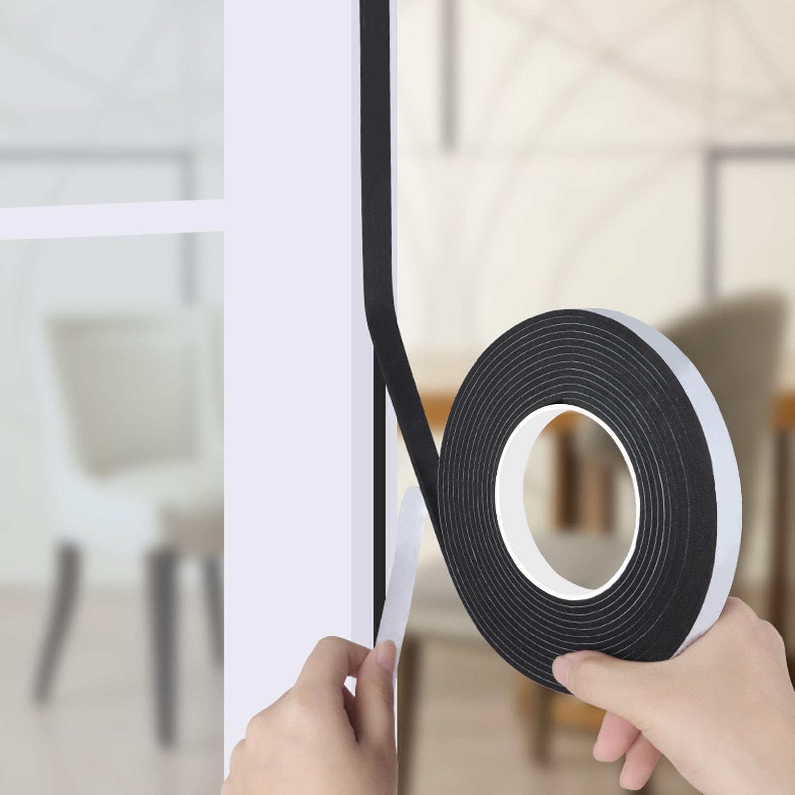 Photo 1 of 1/2 Inch Wide 1/17 Inch Thick Weather Stripping Door Seal,Window Sealing Tape,Foam Insulation Tape,Single-Sided Self-Adhesive Foam Strips,33 Feet Long Black