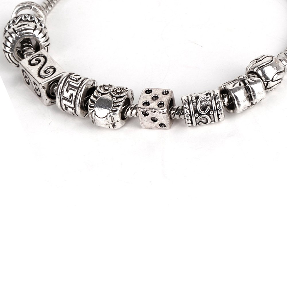 RUBYCA Tibetan Silver Tone Color Spacer Loose Beads and 1pcs European Charm Bracelet Mix 100pcs DIY — image 1