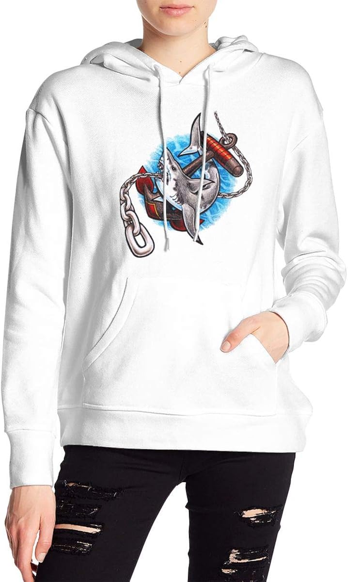 Old School Tattoos Shark Women's Hoodies Sweatshirt Hood with Pockets Hooded Sweatshirt