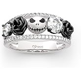 Jeulia 1.76 ct Skull Wedding Band 925 Sterling Silver Diamond Eternity Rings Rose Flower Engagement Rings Anniversary Promise Romantic Jewelry Gift