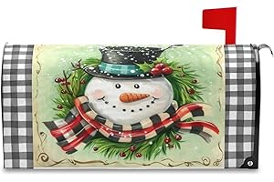 Kcldeci Snowman Wreath Magnetic Mailbox Cover Merry Christmas Winter Mailbox Wraps Post Letter Box Cover Garden Standard Size 18x21