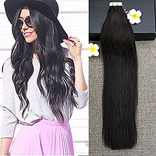 Full Shine 20" 50g 20 Pieces Per Pakcage color #1B off Black Tape in Human Hair Skin Weft Silkly Straight Real Human Hair Adhesive Extensions