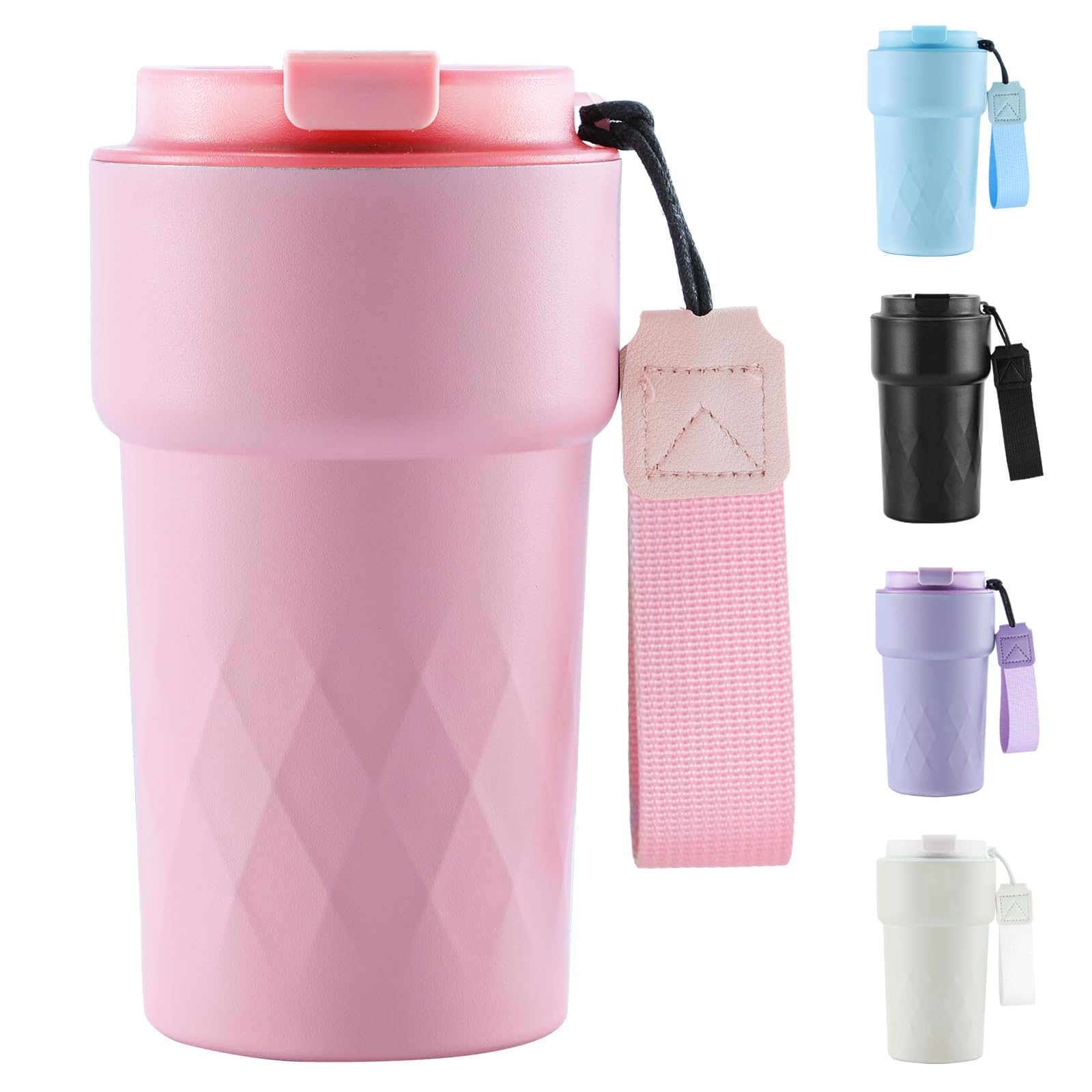 Travel Mug, 510ml Insulated Coffee Cup with Leakproof Lid,Reusable Travel Coffee Mugs - Car Coffee Cup,Double Walled Stainless Steel Thermal Mugs for Hot Cold Drinks(Pink)