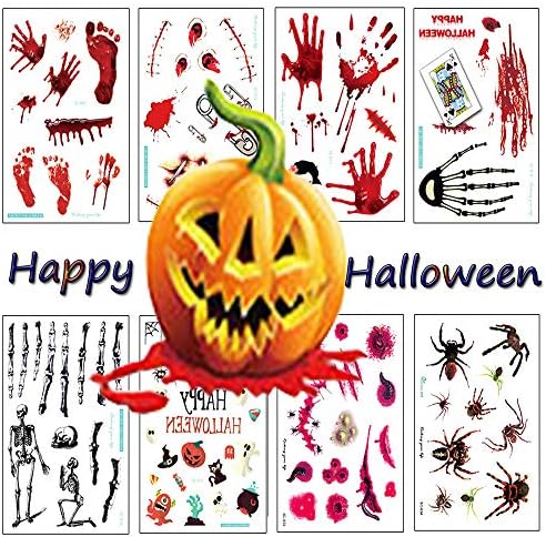 Zehhe 18 Sheets Halloween Bleeding Wound Scar Blood Temporary Tattoos Fake Bloody Stickers for Party Cosplay Costumec - Non Toxic FDA Approved Colorants