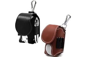 QOOWFEANIG Leather Golf Ball & Holder for Men Women Custom Leather Golf Tag Golf Accessory Golf Ball Case Waist Holder Bag Go