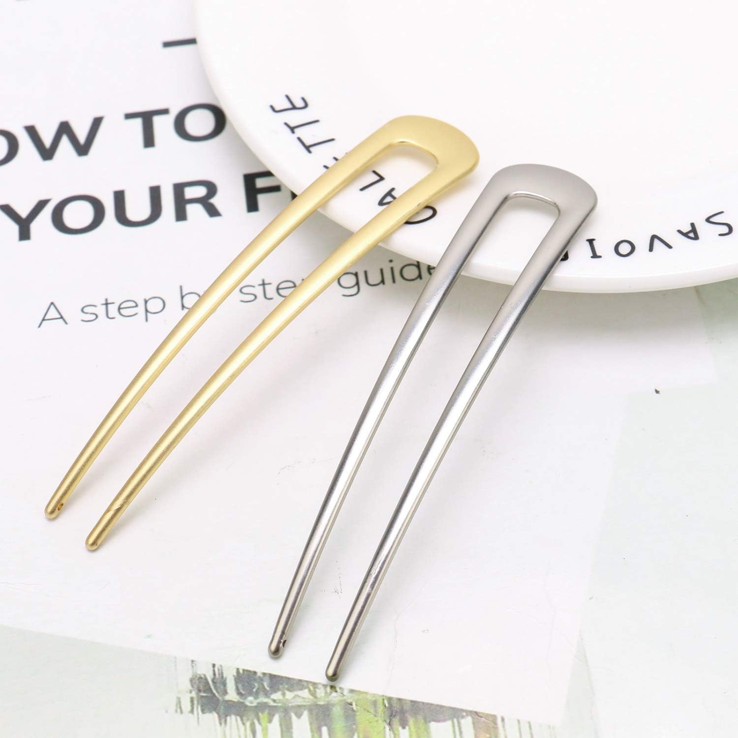 JETEHO 4 Pack Simple Metal U Shaped Hair Pin Fork Sticks 2 Prong Updo Chignon Pins,Silver and Gold: Home & Kitchen
