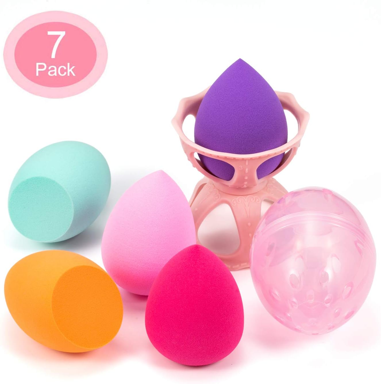 Makeup Sponge Blender Set, FITDON 5 PCS Latex-free Beauty Foundation Blending Sponges & Makeup Blender Holder & Beauty Sponge Travel Case, Flawless for Liquid Cream and Powder