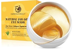 CROWNNATURALLY Under Eye Patches with Aloe Vera Natural for Dark Circles and Puffiness, Hyaluronic Acid Eye Mask 60 Pieces Moisturizing Skin Care for Anti-Wrinkle