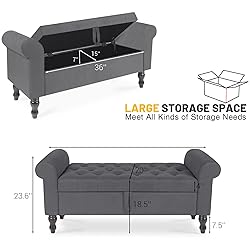 Polar Aurora Storage Bench with Upholstered Rolled